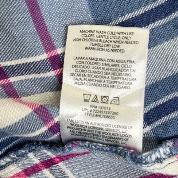 Woolrich Distressed Plaid Flannel Button Up Long Sleeve Roll Tab Women Medium - Picture 8 of 12